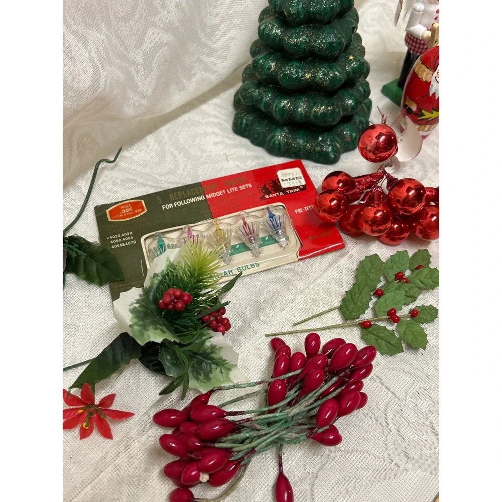 Vintage Christmas Decor and Craft Lot Tree Candle, Sleigh Ornaments Bulbs #13‎